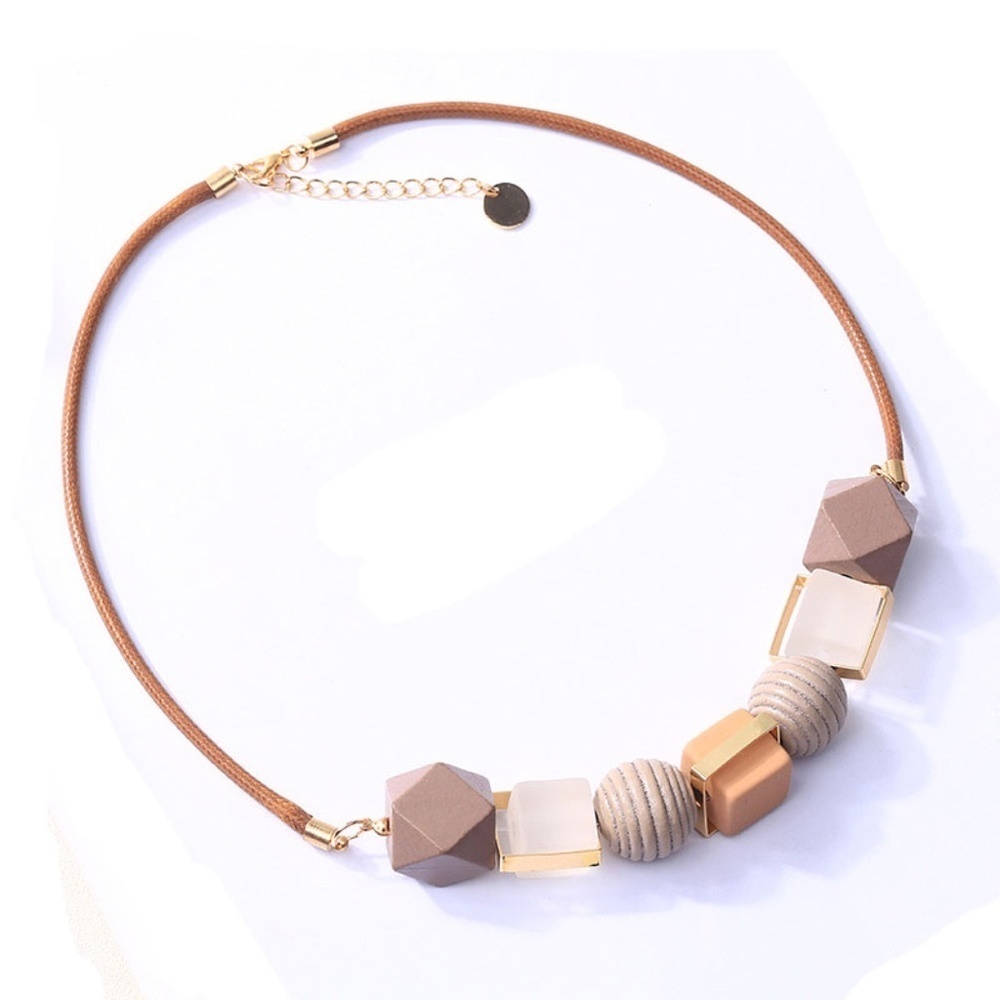 **ALCIE* Brown Geometric Wood Bead Necklace - Picture 2 of 2